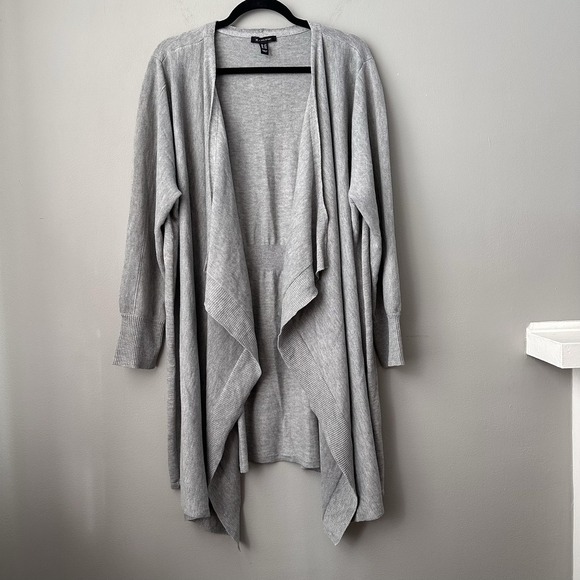 H by Halston Sweaters - H By Halston Sweater Womens 2X Gray Long Open Front Cardigan Drape Hem Knit Cozy